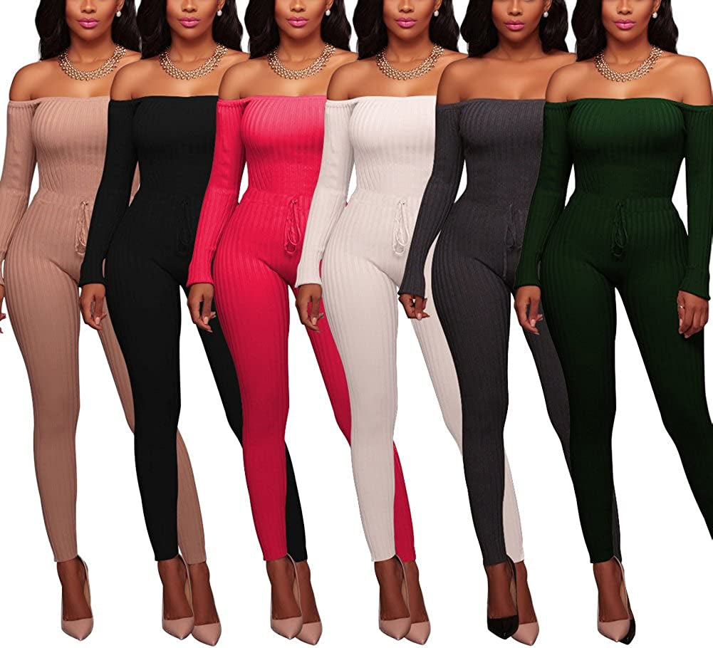 Womens Sexy off Shoulder Tights Leggings Jumpsuits - Bodycon Long