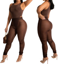 Load image into Gallery viewer, Women Sexy See through Two Piece Jumpsuit Long Sleeve Bodysuit Sheer Mesh Skinny Long Pants Set Night Club Romper