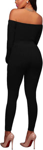 Womens Sexy off Shoulder Tights Leggings Jumpsuits - Bodycon Long Sleeve Skinny Long Pants Rompers Clubwear